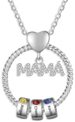 Personalisierte Mutter Halskette Namen Geburtsstein Halskette Gravierte Halskette für Mutter Muttertag Geburtstagsgeschenk (Mom-silber 3 name)