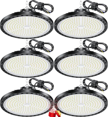 YIQIBRO LED Werkstatt Deckenleuchte 200W 6 Stück, 20000LM UFO Industrielampe Werkstattlampe Deckenleuchte IP65 Wasserdicht Hallenstrahler,6500K Garagenlampe LED Strahler für Garage Warenhaus Fabriken