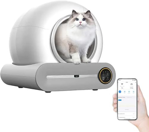 PODEC Self Cleaning Cat Litter Tray, APP Remote Control Cat Toilet with 65L+9L Extra Large Capacity and 4 weight sensors, No Stuck Cat, Safety Protection and Odour Isolation, For Multiple Cats