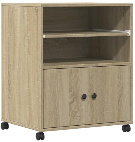 vidaXL Support d'imprimante avec roulettes chêne Sonoma 60x48x74 cm, Table d'imprimante, Table d'imprimante d'ordinateur, Support d'imprimante avec Rangement