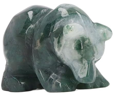 Biitfuu Kristallbär-Skulptur, Ruhe- und Glücksfigur für den Schreibtisch, Büroeingang, Heilende Spirituelle Erleuchtung (Moosachat)