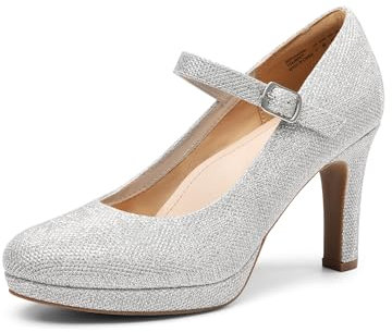 DREAM PAIRS Dame Mary Janes Pumps High Heel Kleid Schuhe Bequeme niedrige Plattform Pumps für Damen,Size 38.5,Silber-Glitzer,SDPU2425W