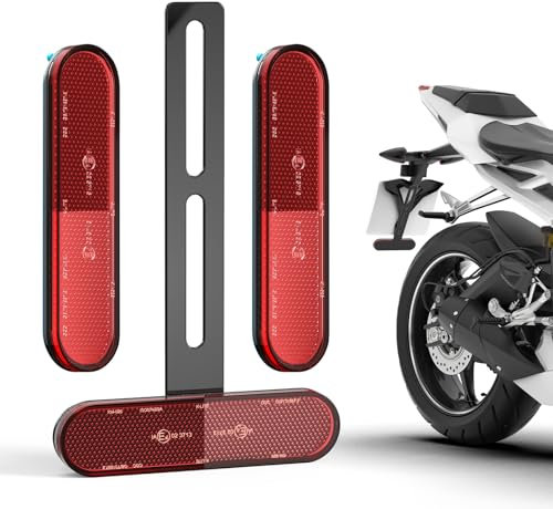 Ancable Motorrad Reflektor Set - Mit T-Halterung und 3 Stück 96 x 24mm Reflektoren E4-Geprüft, Rote Katzenaugen-Design für Motorrad Fahrrad und Roller