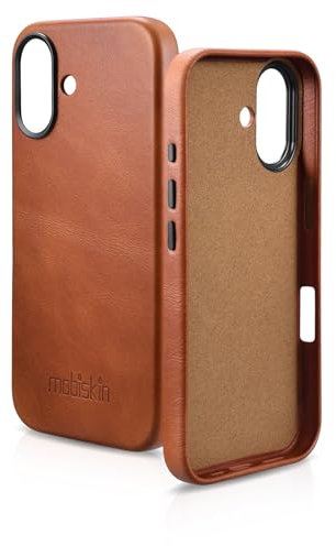 Mobiskin Hülle passend für iPhone 16 (6,1 Zoll), Handyhülle mit Leder, Case kompatibel mit MagSafe, Schutzhülle, Handytasche, Slim Cover, dünn, Braun Vintage