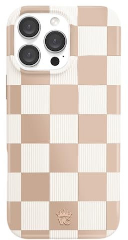 VELVET CAVIAR Checkered Phone Case for iPhone 16 Pro Max for Women - Compatible with MagSafe [10ft Drop Tested] - Girly Cute Protective Designer Cover - Nude Neutral Aesthetic