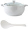 NNYCC Soupière avec Couvercle en Verre et Cuillère, Bol à Soupe en Porcelaine pour Service de Table de Cuisine,Blanc,S
