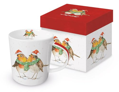 PPD Tasse Wintervögel verbunden aus Porzellan. Motivtasse für den gedeckten Tisch und als Geschenk. 0,4L x H10,5cm