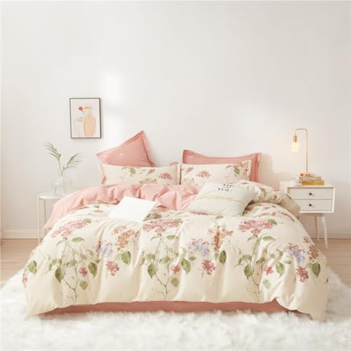 Nayoroom Bettwäsche 220x240 Weiß mit Rosa Blumen Muster Aesthetic Cute Bettbezug Set 3teilig Romantisch Floral Renforce Mikrofaser Feinbiber Bettwäsche-Sets mit Reißverschluss und 2 Kissenbezüge 80x80