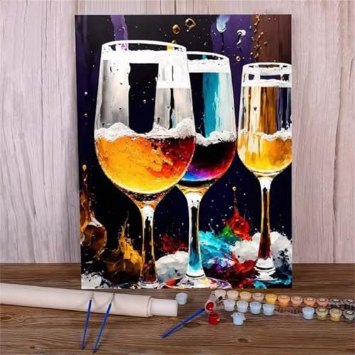Peinture par Numéros pour Adultes Tasses colorées sans Cadre Kits de Peinture au Numéro avec Peinture Acrylique et 3 Pinceaux pour Décoration de la Maison - 40x60cm