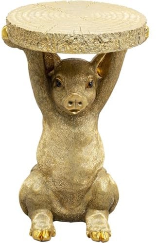 Kare Design Beistelltisch Animal Pig, Gold, 34 cm Durchmesser, Schwein Motiv, Tiermotiv, Wohnzimmertisch, Sofatisch, Couchtisch, Nachttisch, Betttisch