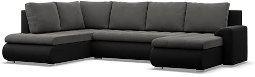 Mebligo - Ecksofa mit Schlaffunktion und 3 Bettkasten FORESTA 300x89x200 (BxHxT) Dunkelgrau + Schwarz - Ottomane Links Eckcouch, Couch U Form, Sofa Wohnzimmer, Sofas & Couches, Eckschlafsofa