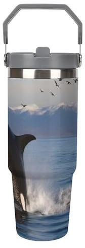 LMHLDSC Große Kapazität Autobecher Edelstahl Isolierung Wasserflasche Killer Wal auslaufsicher Reisebecher für Damen Herren Outdoor Home Use