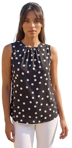 Roman Originals Spot Print Tie Detail Vest Top for Women UK - Ladies Everyday Holiday Spring Summer Round Neckline Comfy Soft Evening Vacation Work Party - Black - Size 12