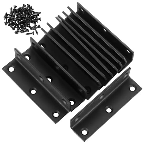 Boutihao 10 Stk L Form Winkelverbinder, Eckwinkel Metallwinkel, 90 Grad Winkel Eckverbinder, Schwerlast Holzverbinder Eckhalterung, für Holz Stuhlwinkel Möbelverbinder Schwarz - 80x20x20mm