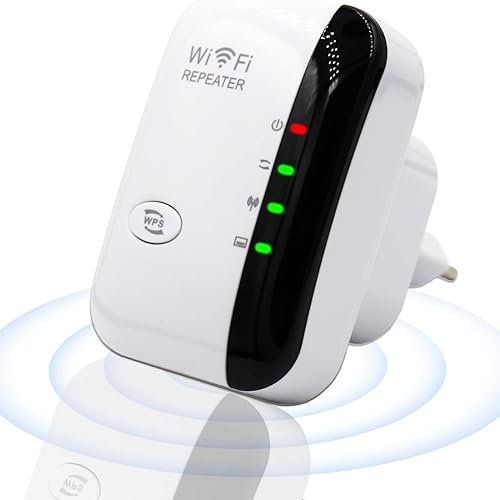 WiFi Extender Booster Repeater with Ethernet Port – 300Mbps Wireless Signal Amplifier for Home Internet, Long Range WiFi Signal Strengthener, Easy Setup, UK Plug, 2.4GHz WiFi Enhancer, White