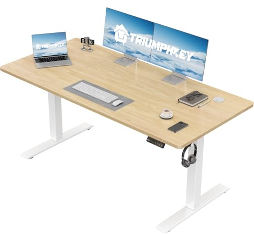 TRIUMPHKEY scrivania regolabile in altezza, piccola scrivania da computer salvaspazio, ideale per ufficio studio e gaming in camera da letto (Rovere, 130x60)