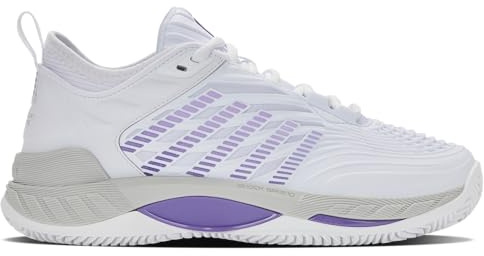 K-Swiss Women's Hypercourt Supreme 2 Clay Tennis Shoe (White/Lunar Rock/Purple Haze)