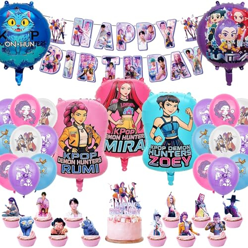 47Piezas Set De Decoración De Fiesta De Cumpleaños, Decoración De Tema De Dibujos Animados Con Bandera, Globos, Toppers Para Cupcakes Para Cumpleaños De Niños