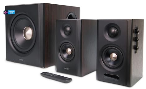 Edifier S355DB 2.1 Hi‑Res Lautsprechersystem – 150W RMS, 5.8GHz Wireless Subwoofer, HDMI eARC, LDAC Bluetooth 6.0, USB‑C, Optisch, Coaxial, Tri‑Amp DSP, Premium Design (Walnuss-Dekor)