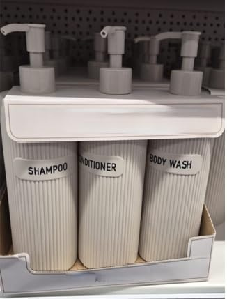 New Set Of 3 Natural Rib Reusable Dispenser Bottles, 520ml Capacity Per Bottle, Elevate the Aesthetic of Your Bathroom, Bring An Effortless Touch to Your Daily Routine.