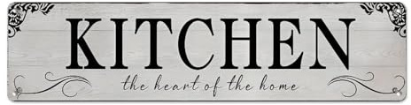 Cartel de metal vintage con texto en inglés The Heart of The Home Kitchen Tin Sign para decoración de pared, 10 x 40,6 cm