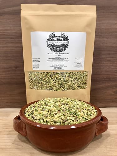 Granella di Pistacchio 2-4 mm - Calibrata - Cruda al Naturale - 0,5 Kg - Pistacchio Macinato Senza Sale e Senza Conservanti, Ideale per Guarnire Dolci e Piatti Salati, in Sacchetto Richiudibile