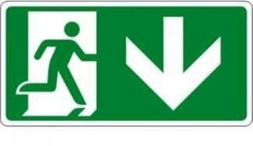 CRZ Sicurezza Adesivo Uscita di Emergenza in PVC Vinile Resistente per Esterno e Interno, 24x12 cm, Freccia in Basso, Verde su Fondo Bianco