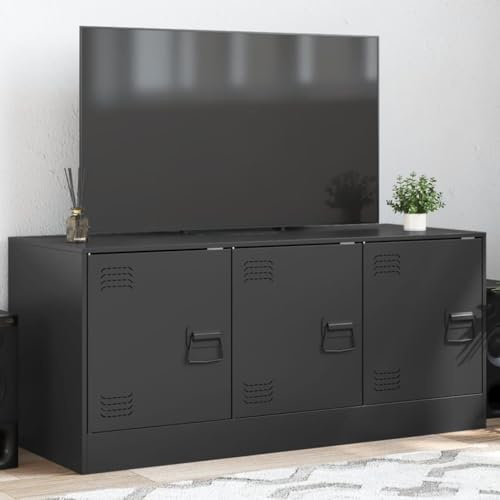 LoogCape Meuble TV Noir en Acier laminé à Froid 99x39x44 cm Support Mural ou sur Pied pour Salon Moderne Vintage ou Industriel, capacité 80 kg