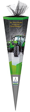 Schultüte mit goldgefärbter Gravur / Zuckertüte / 85cm / eckig / Deutz Traktor