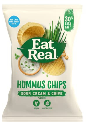 Eat Real Hummus Sour Cream & Chives Chips, Sharing Crisps, Vegan & Gluten Free, 135g, Pack of 10