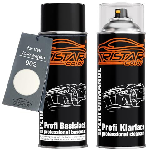 TRISTARcolor Autolack Spraydosen Set für VW/Volkswagen 902 Grauweiss Basislack Klarlack Sprühdose 400ml