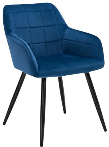WOLTU Esszimmerstühle 1er Set, für Küche, Wohnzimmer, Schlafzimmer, Küchenstühle mit Armlehnen Metallbeinen, gepolsterte Sitzfäche aus Samt, bis 150 kg belastbar, Blau