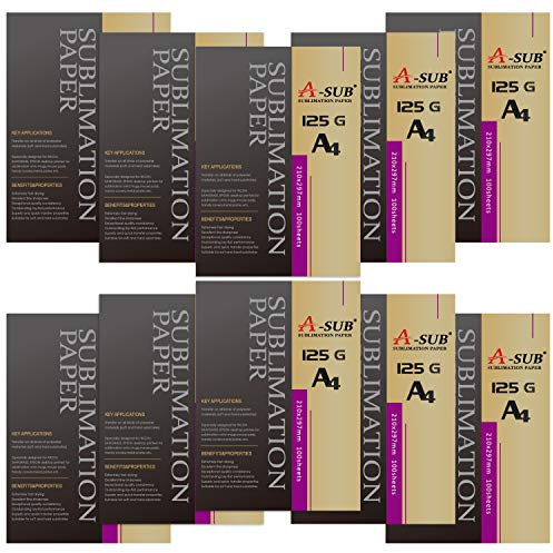 A-SUB Sublimationspapier A4, 210x297 mm, 1000 Blatt, 125 g/m², kompatibel mit EPSON, SAWGRASS, RICOH, BROTHER Sublimationsdruckern