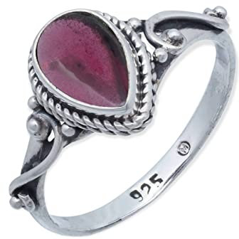 mantraroma Silber Ring Damen 925 Granat Edelstein rot ausgefallen verspielt