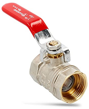 Messing Kugelhahn Ø 3/4 Zoll DN20 Innengewinde IG-IG Außengewinde mit Hebelgriff Stahlgriff Rot Vernickelt Absperrventil Absperrhahn DIN-Wasserhahn mit Drossel & PTFE Dichtring & Stopfbuchse