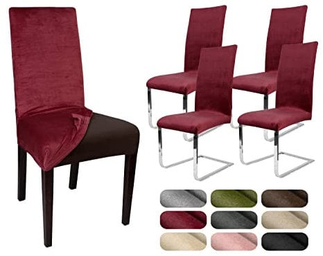 BEAUTEX 4er Set LEA Stuhlhusse, elastische Uni Stretch-Husse aus Samt Mikrofaser Farbe wählbar (Granat)