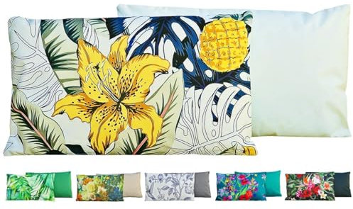 JACK Outdoor Lounge Kissen 30x50cm Motiv Dekokissen inkl. Füllung Wasserfest Sitzkissen Garten Stuhl, Farbe:Blütentraum Gold