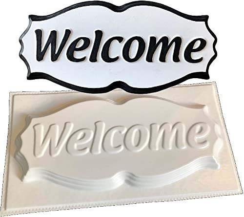 Ornate Welcome Sign Mould for Plaster or Concrete Casting, White