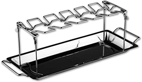 Edelstahl Hähnchenschenkel Halter mit Auffangschale für 12 Schenkel Hähnchen Grill Backofen Hähnchenflügel Ständer Gemüseschale Grillhalter
