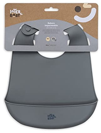 INTERBABY - Babero Silicona Bebe | Babero Impermeable Bebe para Bebes y Niños Pequeños, Unisex, Ajustable | Babero Cómodo, Ligero, con Bolsillo Recogemigas, Sin BPA | Suave, Flexible, Gris Petroleo