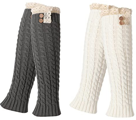 QKURT 2 Pares de Calentadores de Piernas largas, Deportes Yoga Calentadores de Piernas Botas de Invierno Calentador de Puños para Mujer, Niñas