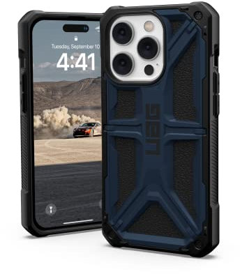 Urban Armor Gear UAG Monarch Schutzhülle kompatibel mit Apple iPhone 14 Pro [Wireless Charging kompatibel, 5-Schichten Schutz nach Militärstandard, Erhöhter Rand] schwarz/blau