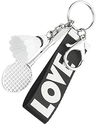 Perfeclan Mini Badminton Schlüsselanhänger Dekoration Charm Schlüsselanhänger Schlüsselhalter Badmintonschläger Metall Anhänger für Kinder Unisex, Schwarz