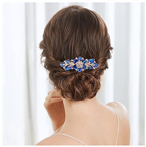 Inilbran Wedding Strass Hair Clip Barrette Vintage Crystal Hair Barrettes Sparkly Cz Flower Barrette Head Clips Sparkly Hairclip Headwear Décoratif Accessoires de cheveux de mariage en cristal bleu