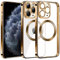 S. Dawezo Klare Magnetische Hülle für iPhone 11 Pro, kompatibel mit MagSafe Kabelloses Laden, Militärnorm Schutz, Kratzfest, Stoßfest, Schlanke Transparente Silikonhülle für iPhone 11 Pro Hülle, Gold