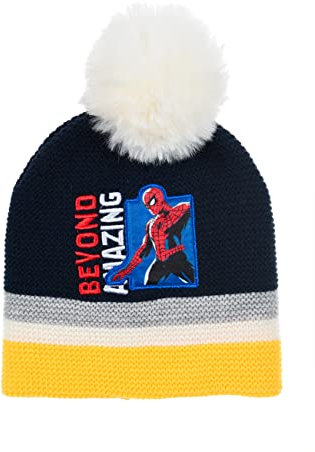Sun City Spider-Man Kinder Jungen Winter-Mütze Bommelmütze, Farbe:Dunkel-Blau, Größe:52