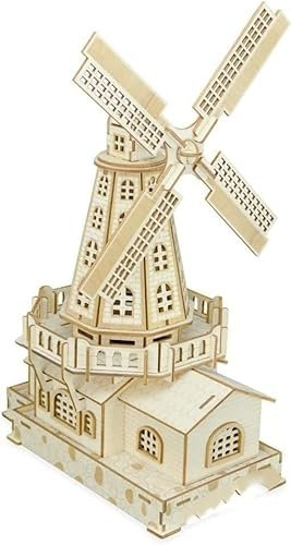 HEYONA 3D-Puzzle, 127 Stück Holzpuzzle Spielzeug Holländische Windmühle Architektonisches Modell 3D Erwachsene Puzzle in drei Dimensionen Laserschnitt Jigsaw Perfekte Dration Geschenk