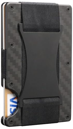 BREXFIRE Minimalistische Geldbörse für Herren, Karbonfaser, Kartenhalter, Bargeldgurt, RFID-blockierend, schlanke Vordertasche, EDC Metallgeldbörsen, carbon schwarz, Minimalistisch