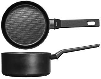 H&H All Blacks Casseruola 1 Manico in Alluminio con rivestimento Antiaderente Pfluon, 20cm, Rivestimento interno a nido d'ape, Induzione