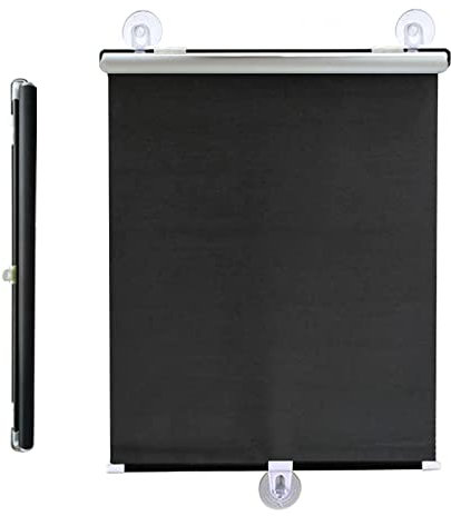 Suction cup roller blinds no drilling,blackout curtains,automatic retractable roller shades,temporary privacy blinds for doors and windows,bedrooms and balconies,UV protection,Black-30x125cm/12x49in